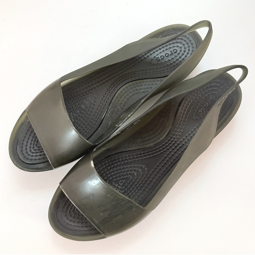 Crocs Color Block Translucent Black Slingback Flat 8472669 Sandals 8M Peep Toe